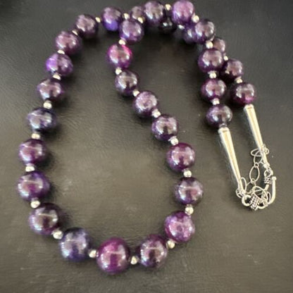 Navajo Purple Sugilite Round Bead Necklace | Sterling Silver | Indian | 20" | 17504 - Masha USA