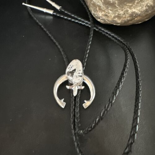 Men's Naja White Buffalo Turquoise Bolo Tie | Navajo Sterling Silver | Authentic Native American Handmade | 15274