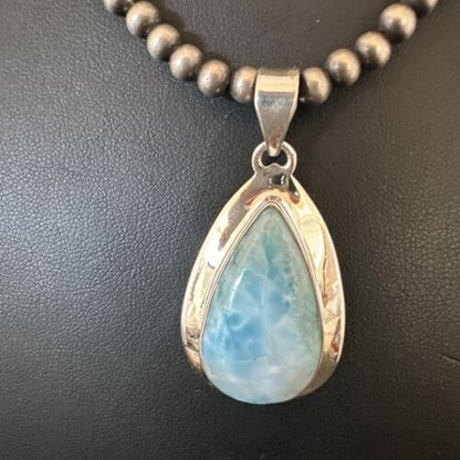Navajo Blue Larimar Pendant Necklace | Sterling Silver Beads | Authentic Native American Handmade | 16962