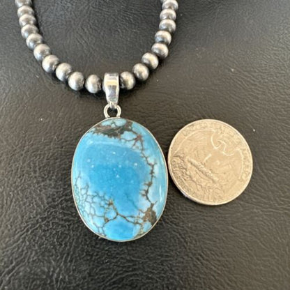 Men's Navajo Blue Spiderweb Turquoise Pendant Necklace | Sterling Silver | Authentic Native American Handmade | 16300