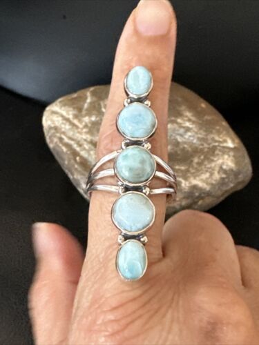 Navajo Blue Larimar Cluster Ring | Authentic Native American Sterling Silver | Multi-Stone | Sz 9.5 | 16160 - Masha USA