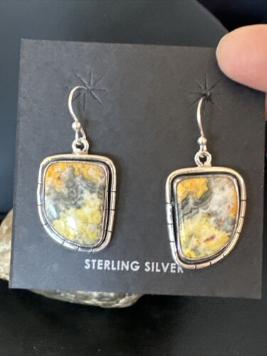 Navajo Bumblebee Jasper Earrings | Sterling Silver | Authentic Native American Handmade | 15827