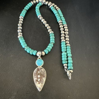 Navajo Wild Horse | Blue Kingman Turquoise Pendant Necklace | Sterling Silver | Native American Handmade | 17573