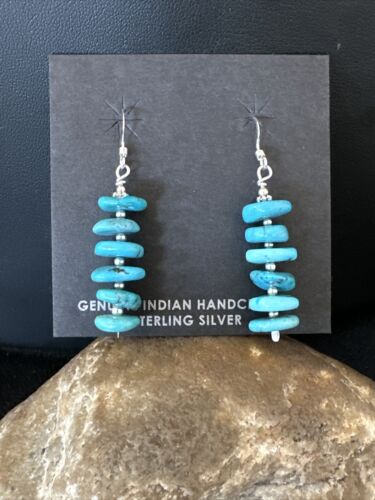 Navajo Blue Cluster Turquoise Bead Earrings | 8mm | Sterling Silver | Authentic Native American Handmade | 15842