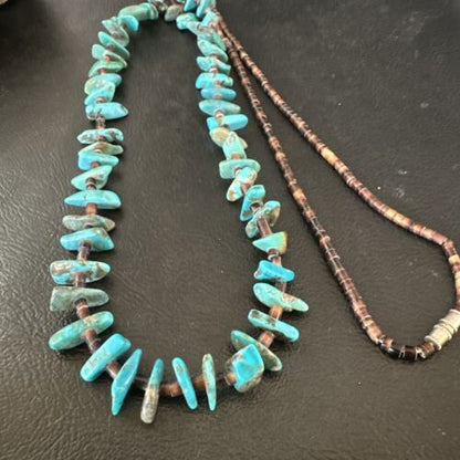 Navajo Kingman Turquoise Shell Necklace | Sterling Silver | 28" | Authentic Native American Handmade | 17398