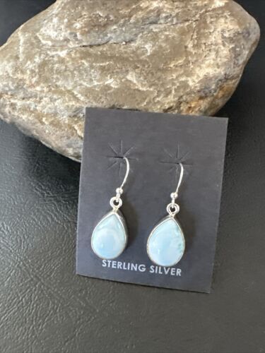 Navajo Blue Larimar Dangle Earrings | Sterling Silver | Authentic Native American Handmade | 17292