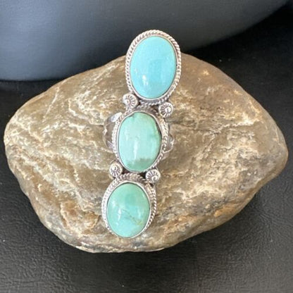 Navajo Blue Dry Creek Turquoise Multi-Stone Ring | Authentic Native American Sterling Silver | Sz 10.5 | 16730