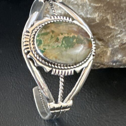 Navajo Green Boulder Turquoise Cuff Bracelet | Sterling Silver | Authentic Native American Handmade | 16245
