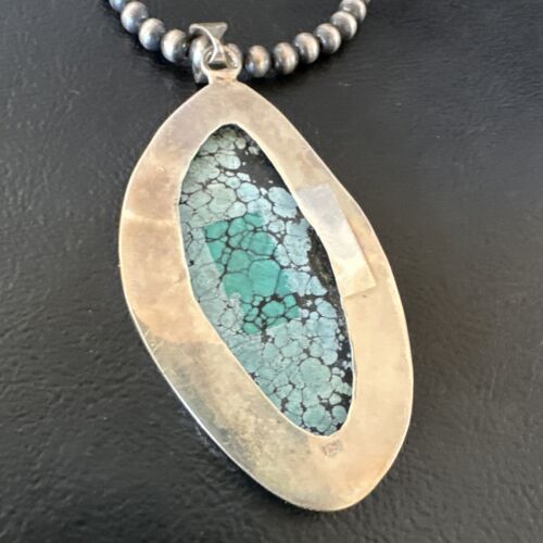 Men's Navajo Blue Spiderweb Turquoise Pendant Necklace | Sterling Silver | Authentic Native American Handmade | 16231