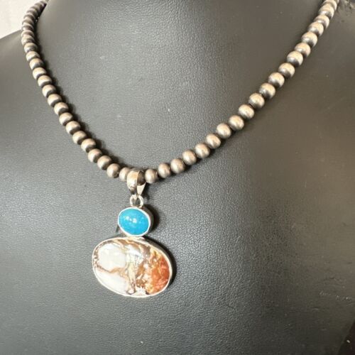 Navajo Wild Horse | Blue Kingman Turquoise Necklace | Sterling Silver | Authentic Native American Handmade | 17341 - Masha USA