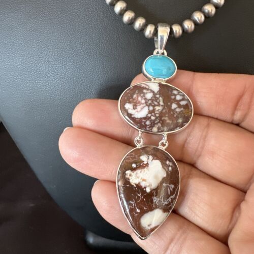 Navajo Wild Horse Blue Kingman Turquoise Necklace | Sterling Silver | 17321