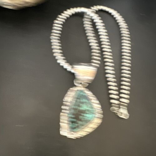 Men's Spiderweb Turquoise Pendant Necklace | Navajo Pearls | Sterling Silver | Native American Handmade | 17066