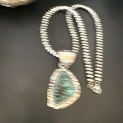 Men's Spiderweb Turquoise Pendant Necklace | Navajo Pearls | Sterling Silver | Native American Handmade | 17066