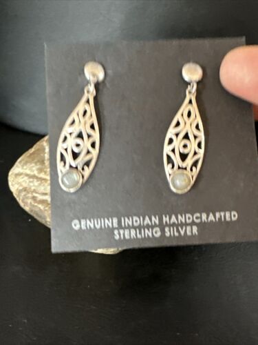 Navajo Labradorite Dangle Earrings | Sterling Silver | Authentic Native American Handmade | 15310