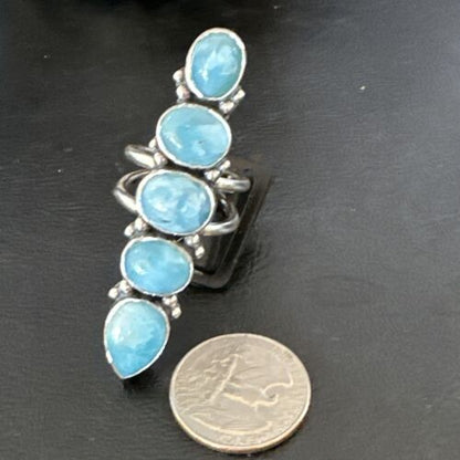 Navajo Blue Larimar Multi-Stone Ring | Authentic Native American Sterling Silver | Multi-Stone | Sz 8.5 | 15969