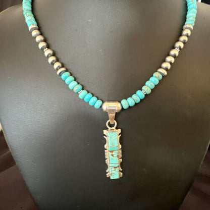 Turquoise #8 Inlay Pendant Necklace | Navajo Sterling Silver | Authentic Native American Handmade | 17072