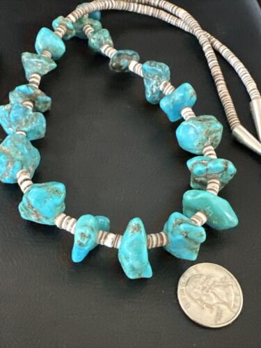 Navajo Kingman Turquoise Shell Heishi Bead Necklace | Sterling Silver | 28" | Authentic Native American Handmade | 17448