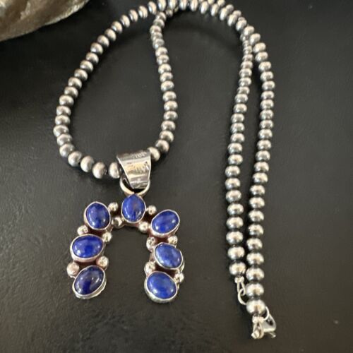 Navajo Horseshoe Naja Blue Lapis Pendant Necklace | Sterling Silver | Authentic Native American Handmade | 15752