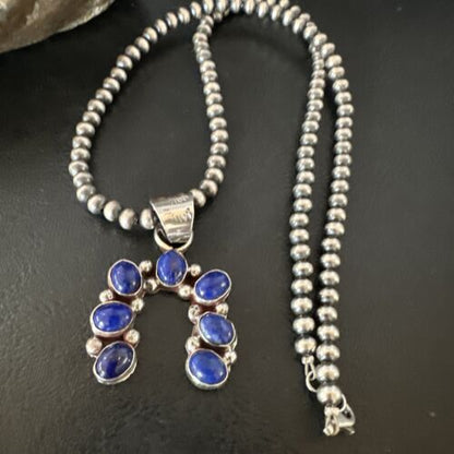 Navajo Horseshoe Naja Blue Lapis Pendant Necklace | Sterling Silver | Authentic Native American Handmade | 15752