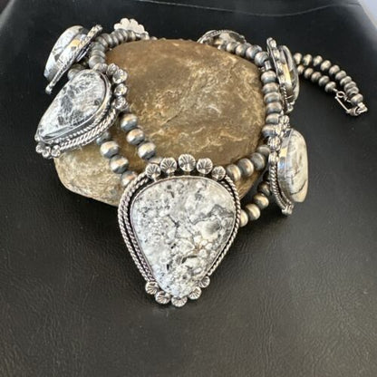 Handmade Navajo White Buffalo Turquoise Choker Necklace | Sterling Silver | 15410 - Masha USA