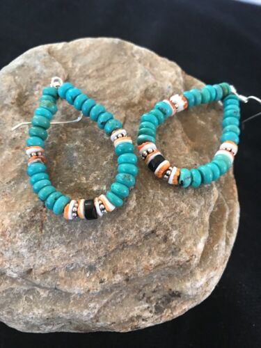 Navajo Sterling Silver Turquoise Spiny Oyster Earrings | Southwestern | 3796