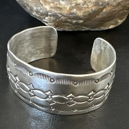Navajo Stamped Cuff Bracelet | Sterling Silver | Authentic Native American Handmade | 17457