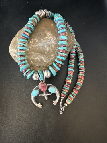 Navajo Men's Turquoise Purple Spiny Naja Pendant Necklace | Sterling Silver | Authentic Native American Handmade | 14953