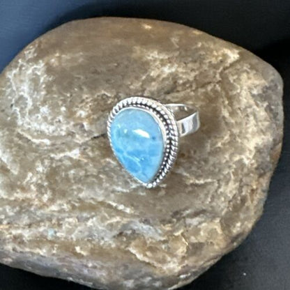 Navajo Blue Larimar Ring | Sterling Silver | Sz 7 | Authentic Native American Handmade | 17657