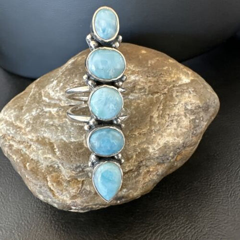 Women's Cluster Blue Larimar Navajo Sterling Silver Ring Size 9.5 16607