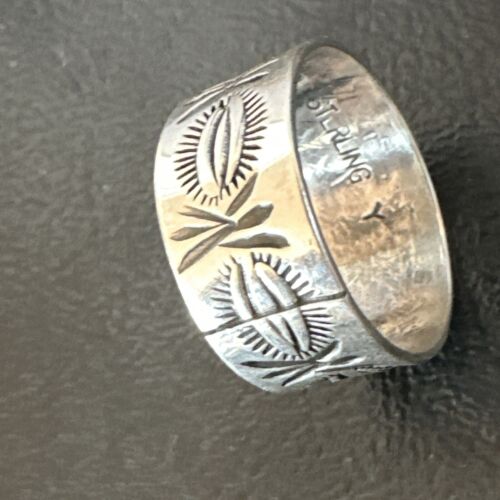 Men's Wide Band Navajo Stamped Ring | Sterling Silver | Sz 11.5 | Authentic Native American Handmade | 16770