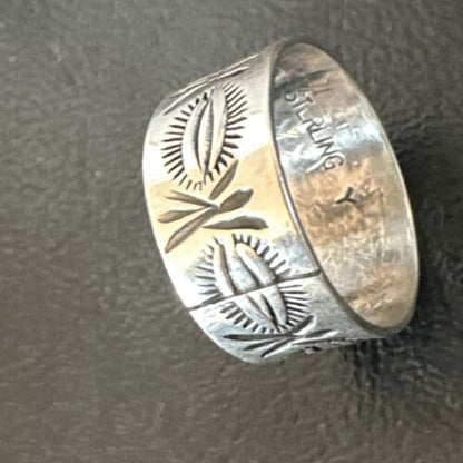 Men's Wide Band Navajo Stamped Ring | Sterling Silver | Sz 11.5 | Authentic Native American Handmade | 16770