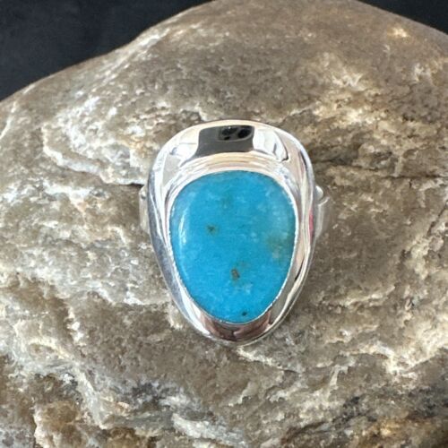 Navajo Blue Kingman Turquoise Ring | Sterling Silver | Sz 9 | Authentic Native American Handmade | 16586