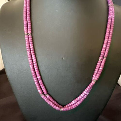 Stabilized Purple Sugilite Beads Necklace | Sterling Silver Tubes | 2-Strand | 17488