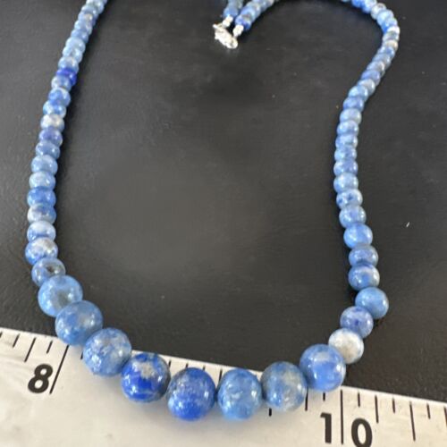Blue Denim Lapis Graduated Navajo Sterling Silver Necklace | Authentic Native American | 22" | 16550