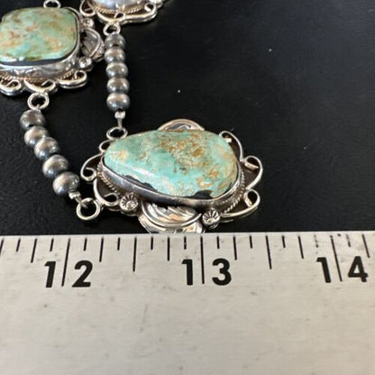 Navajo Green Royston Turquoise Pendant Necklace | Sterling Silver | Authentic Native American Handmade | 15252
