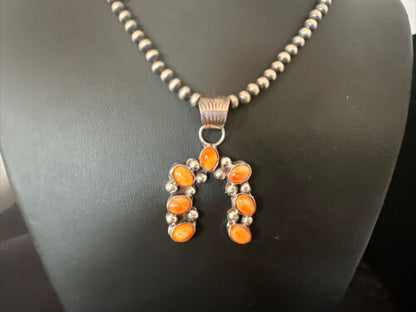 Navajo Spiny Oyster Naja Pendant Necklace | Sterling Silver | 20" | Authentic Native American Handmade | 15757 - Masha USA