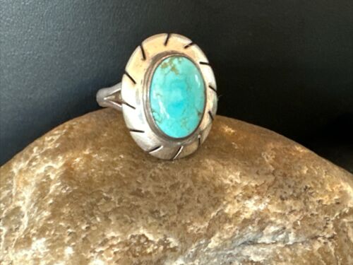 Navajo Blue Kingman Turquoise Ring | Sterling Silver | Sz 8 | Authentic Native American Handmade | 16894