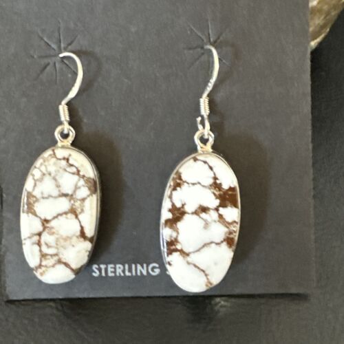 Navajo Wild Horse Turquoise Dangle Earrings | Sterling Silver | Authentic Native American Handmade | 15742