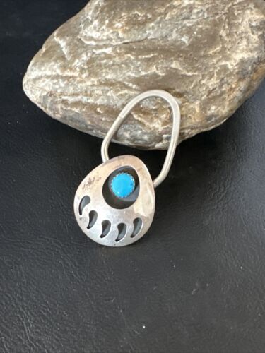 Bearpaw Kingman Turquoise Keyring | Navajo Sterling Silver | Authentic Native American Handmade | 14875