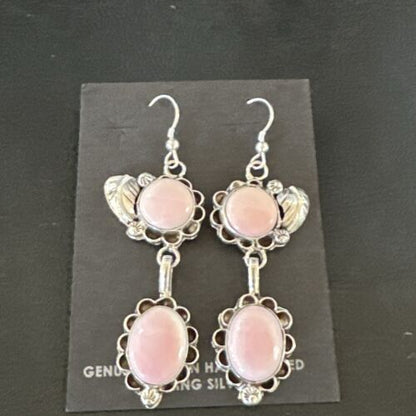 Navajo Pink Conch Shell Dangle Earrings | Sterling Silver | Authentic Native American Handmade | 17214