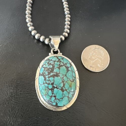 Men's Navajo Blue Spiderweb Turquoise Pendant Necklace | Sterling Silver | Authentic Native American Handmade | 16213