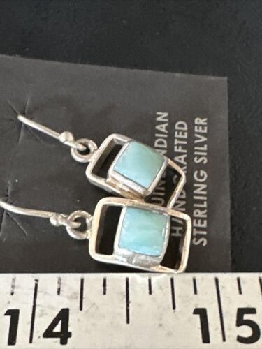 Navajo Blue Larimar Beads Dangle Earrings | Sterling Silver | Authentic Native American Handmade | 14928