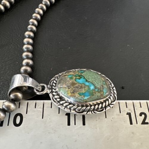 Navajo Blue Boulder Turquoise Necklace Pendant | Sterling Silver | Authentic Native American Handmade | 16801