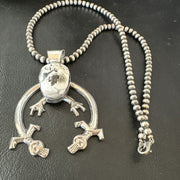Navajo White Buffalo Turquoise Naja Pendant Necklace | Sterling Silver | Authentic Native American Handmade | 17122