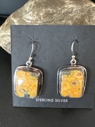 Navajo Bumblebee Jasper Earrings | Sterling Silver | Authentic Native American Handmade | 15839