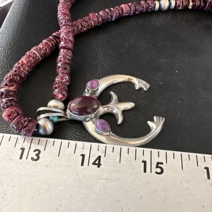 Navajo Purple Spiny Oyster Naja Pendant Necklace | Sterling Silver | 24" | Authentic Native American Handmade | 15537