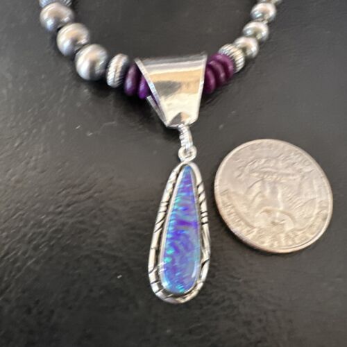 Navajo Faux Opal Pendant | Purple Sugilite Beads | Sterling Silver Necklace 16748