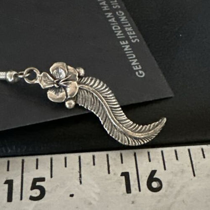 Navajo Sterling Silver Leaf Feather Earrings | Authentic Native American Handmade | 16971