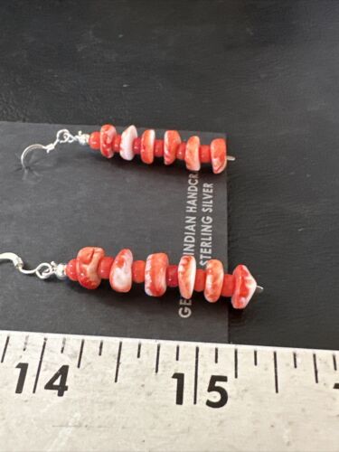 Navajo Red Spiny Oyster Bead Earrings | 6mm | Sterling Silver | Authentic Native American Handmade | 15844