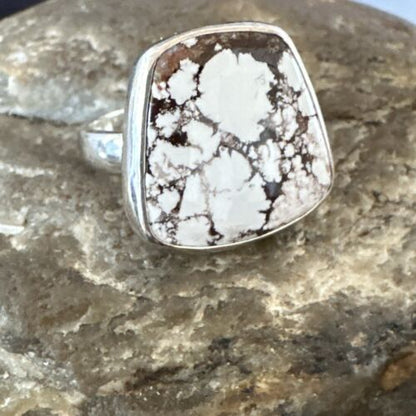 Men's Women's Wild Horse Turquoise Ring | Navajo Sterling Silver | Sz 7 | Authentic Native American Handmade | 17286